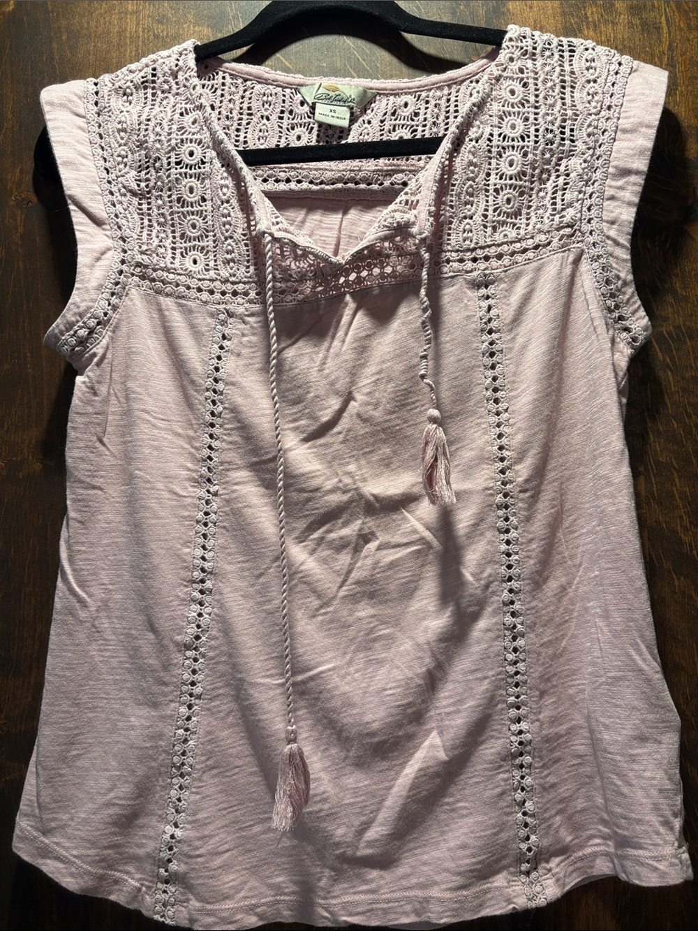 Light Pink Crochet-Trim Sleeveless Top